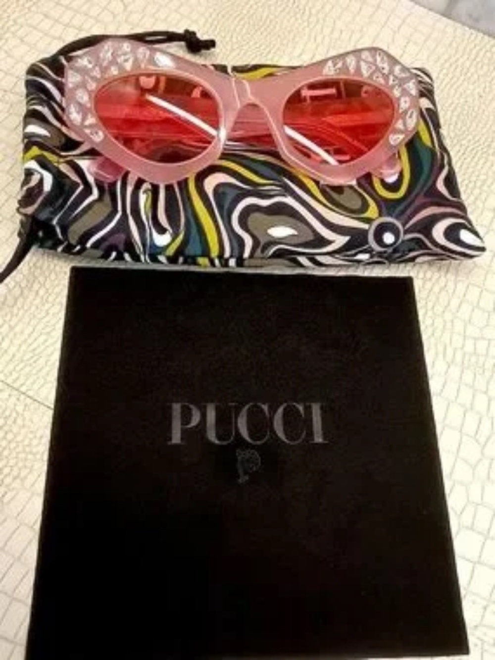 🔥 Emilio Pucci Embellished Pink Lined Edition Glasses NEW